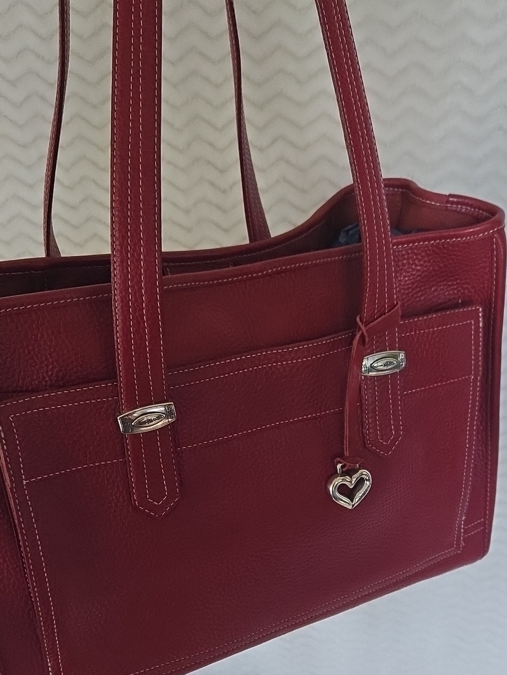 Brighton Red Leather Tote with Heart Charm